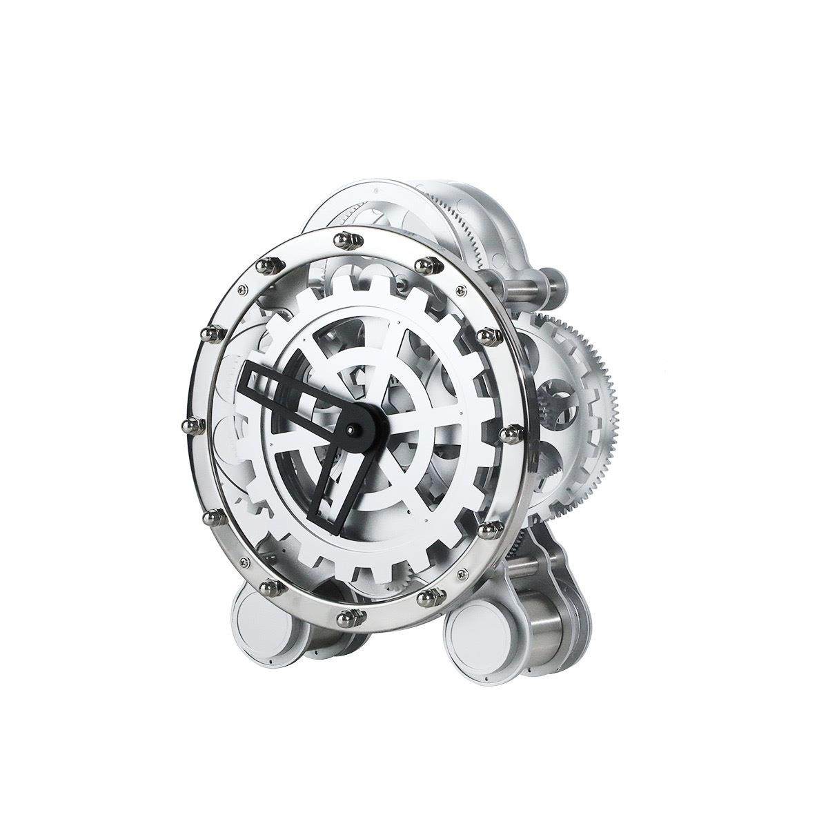 现代简约轻奢银色机械时钟摆件书房书架客厅售楼部样板房桌面饰品