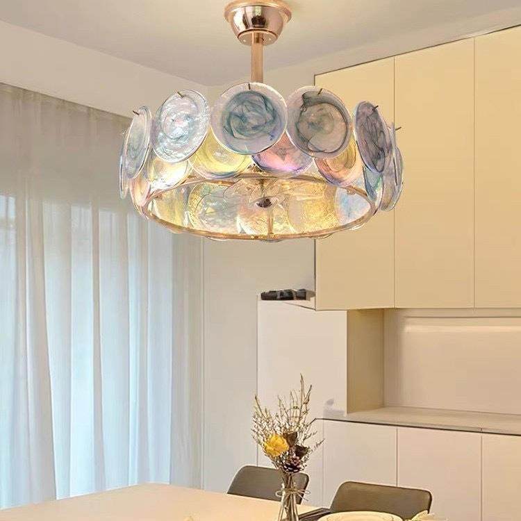 中古风扇灯法式复古奶油风客厅吊扇灯静音餐厅卧室摇头一体风扇灯