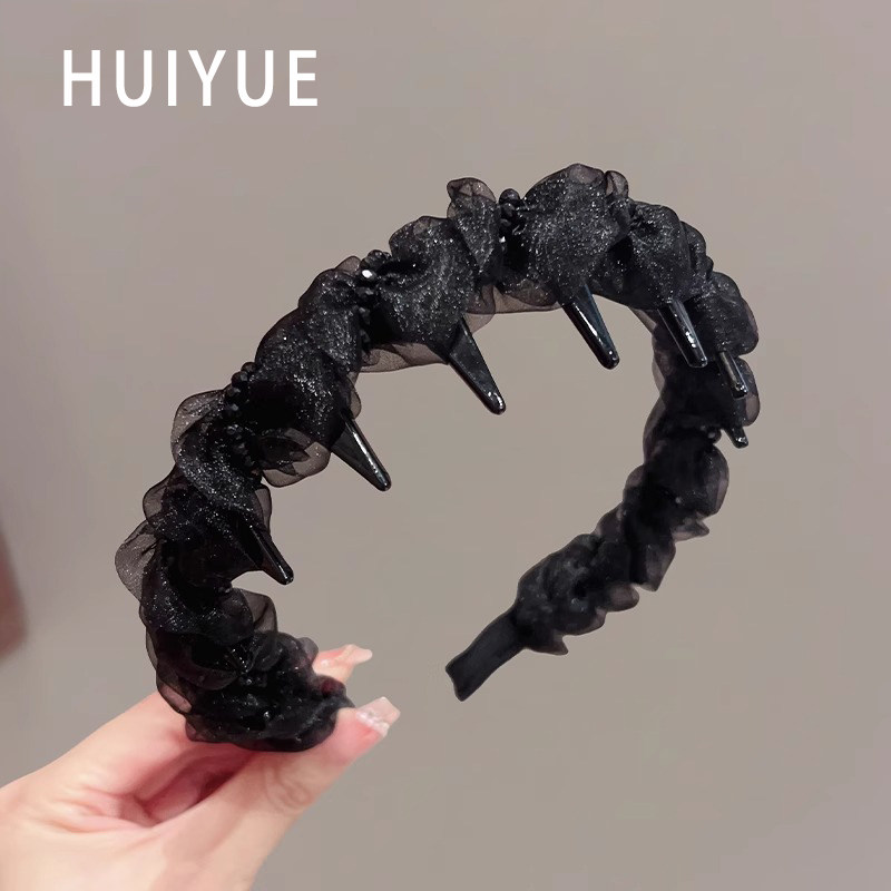 黑色网纱发箍女2025新款高颅顶带齿波浪防滑头箍气质洗脸发卡头饰