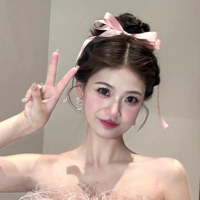 蝴蝶结飘带发夹女网红半扎发