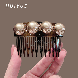 法式复古珍珠水钻发梳发夹女高端刘海夹前额碎发整理插梳一字边夹