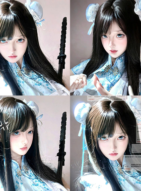 中华娘头饰发包春丽cos甜美洛丽塔丸子头发夹蓝色旗袍汉服配饰