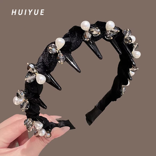 高级感珍珠水晶丝绒发箍女2026新款带齿防滑头箍高颅顶发饰压发卡