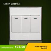 西蒙三开双控开关插座56三联双开带荧光面板床头86型三位V51032BY