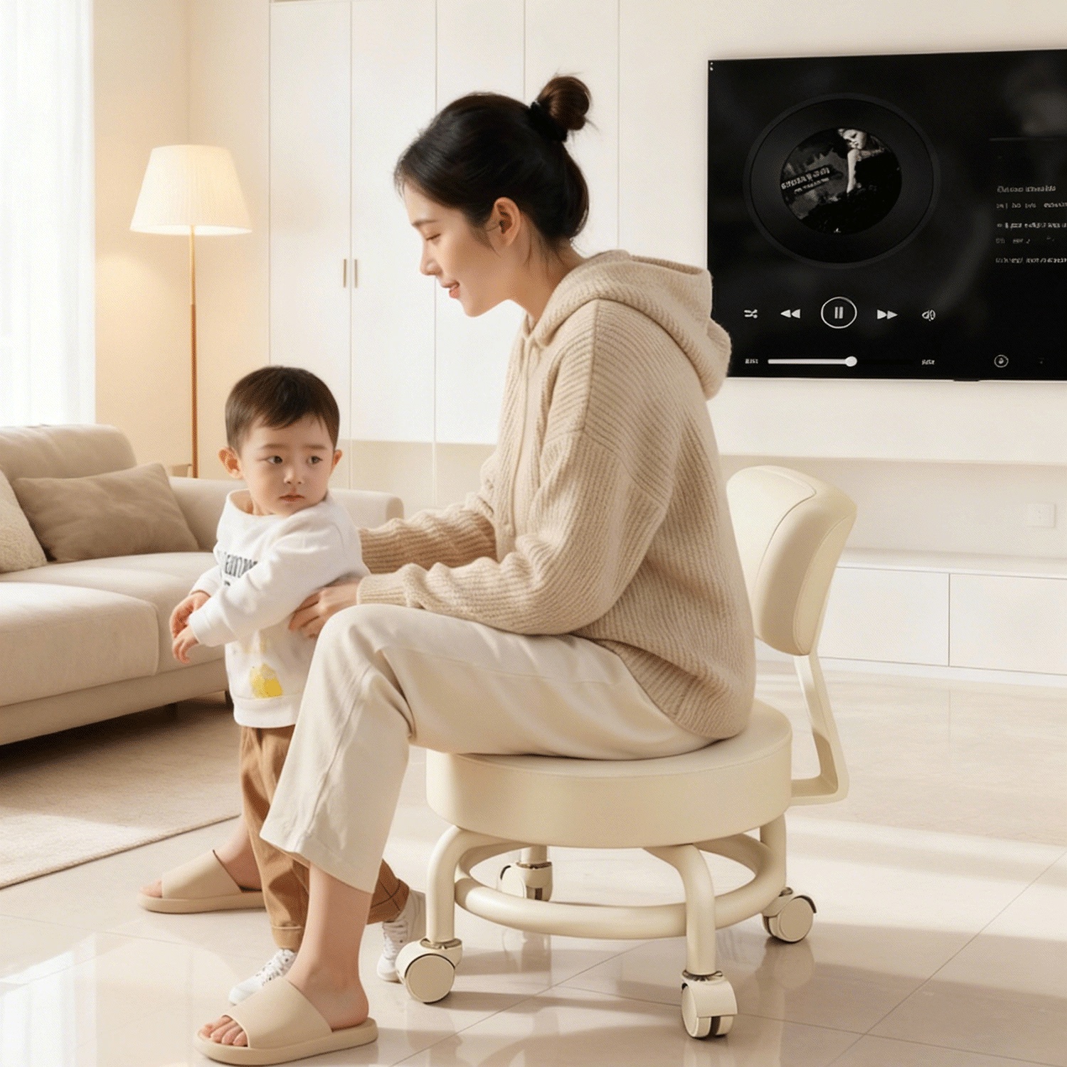 万向轮凳带滑轮移动矮凳靠背椅子