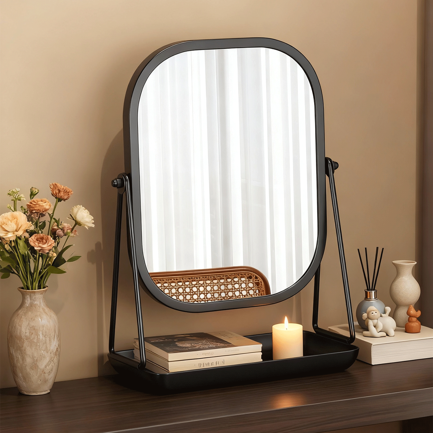 居烁轻奢风旋转化妆镜台式桌面