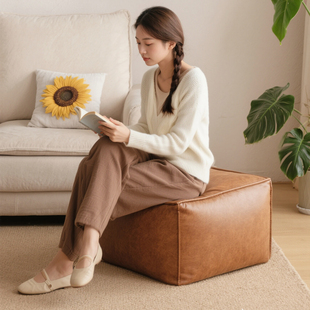 坐垫蒲团坐墩子皮质旧衣服填充沙发套收纳储物懒人榻榻米坐墩套罩