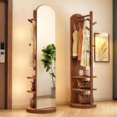 可旋转衣帽架一体镜子多穿收纳