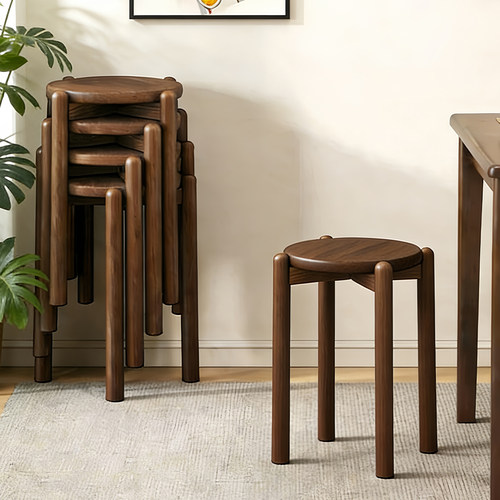 圆形实木凳子家用餐桌餐椅可叠放