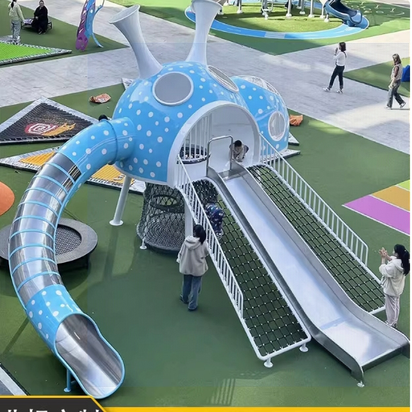 定制不锈钢雕塑跨街龙门架景区户外游乐设备不锈钢滑梯游乐场