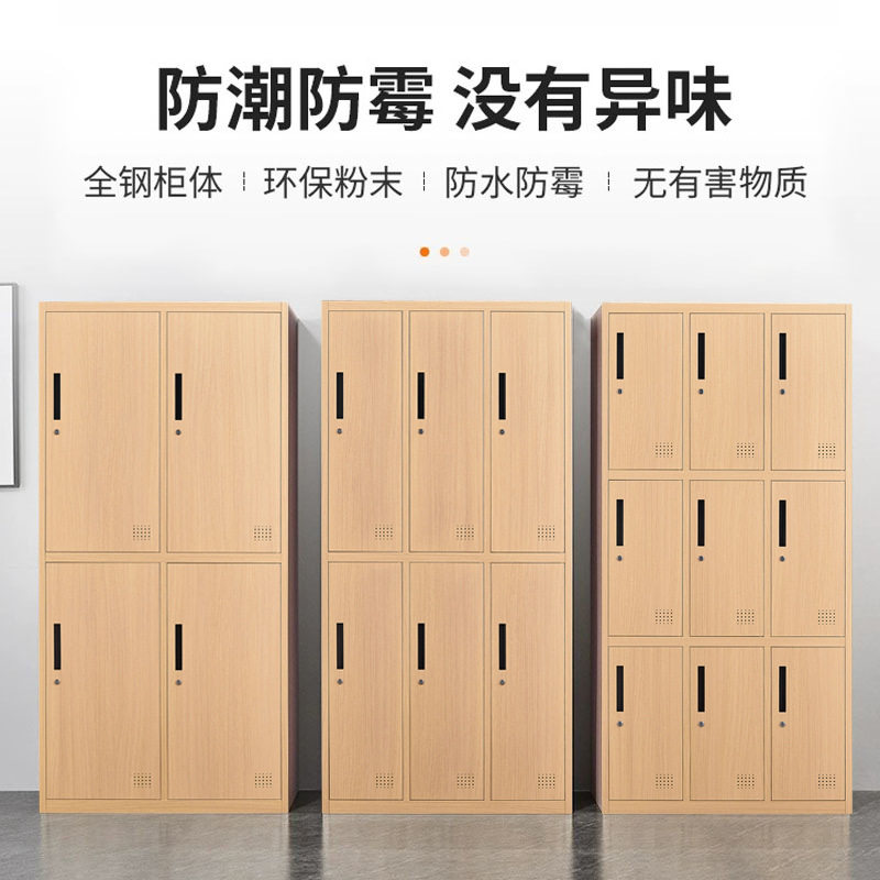 员工更衣柜健身房桑拿带锁储物柜宿舍钢制木纹衣柜存包柜收纳鞋柜