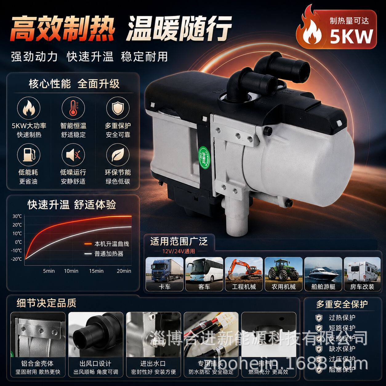 驻车加热器汽车燃油发动机12v汽房车暖风新能源专用驻车加热器