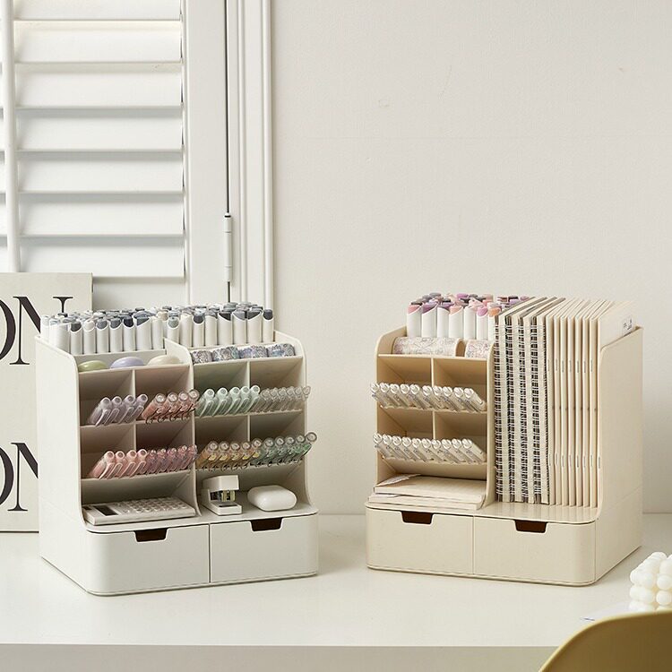 笔筒超大容量画笔收纳盒书架一体桌面学生书桌学习用品办公室文件