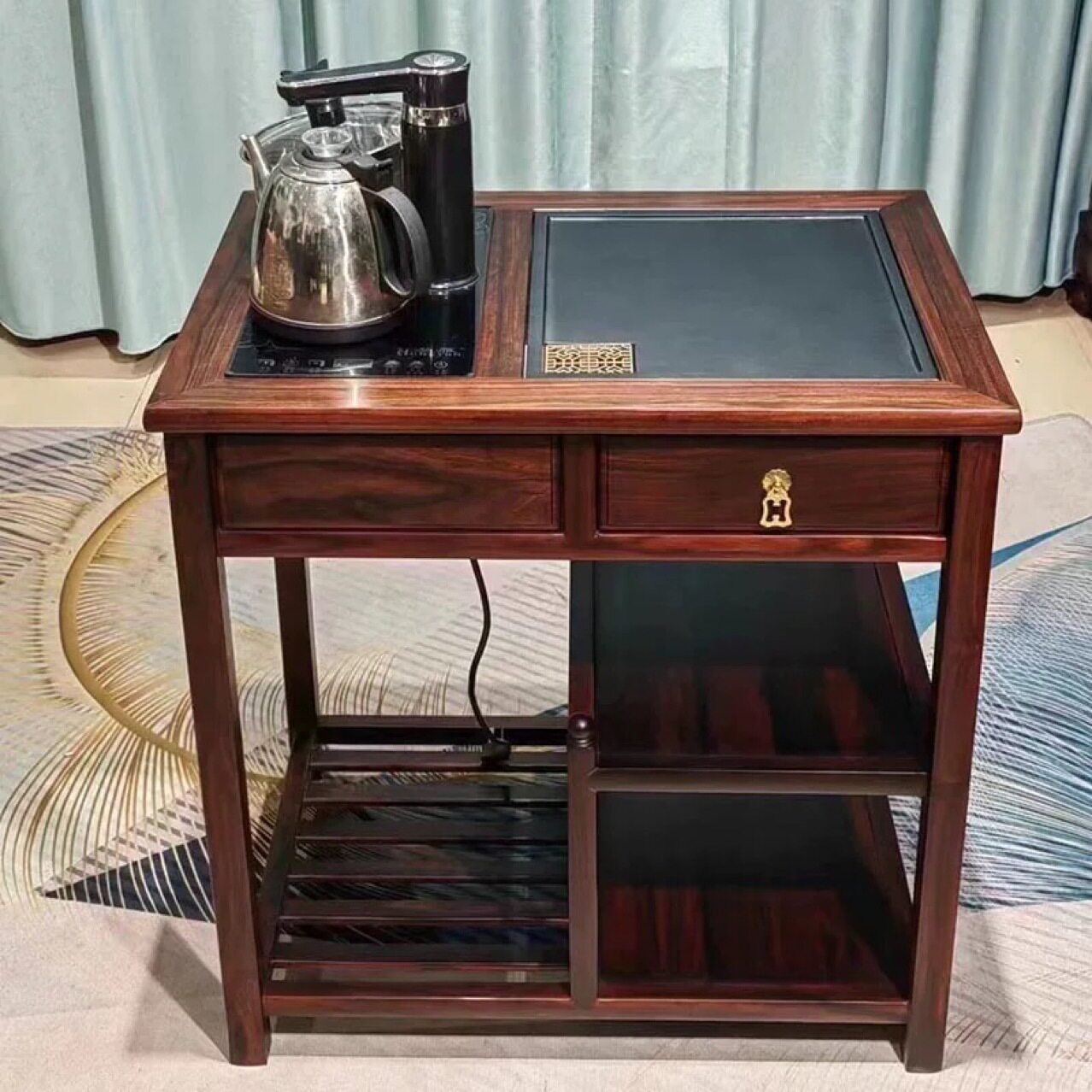 东非酸枝木茶水架红木茶水柜中式烧水车茶边柜小茶几泡茶小茶桌
