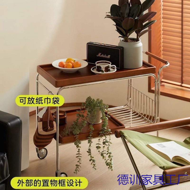 茶水小推车网红实木沙发边几复古日式可移动茶几客厅边柜餐车