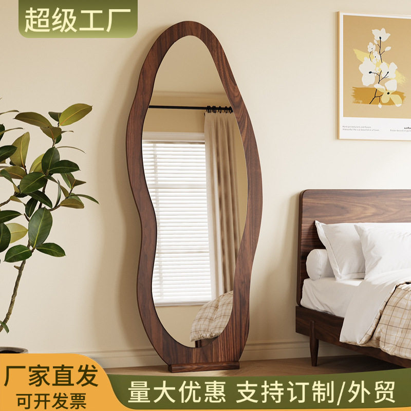 中古风异形全身镜实木穿衣镜跨境直销镜子家用卧室玄关挂墙落地镜