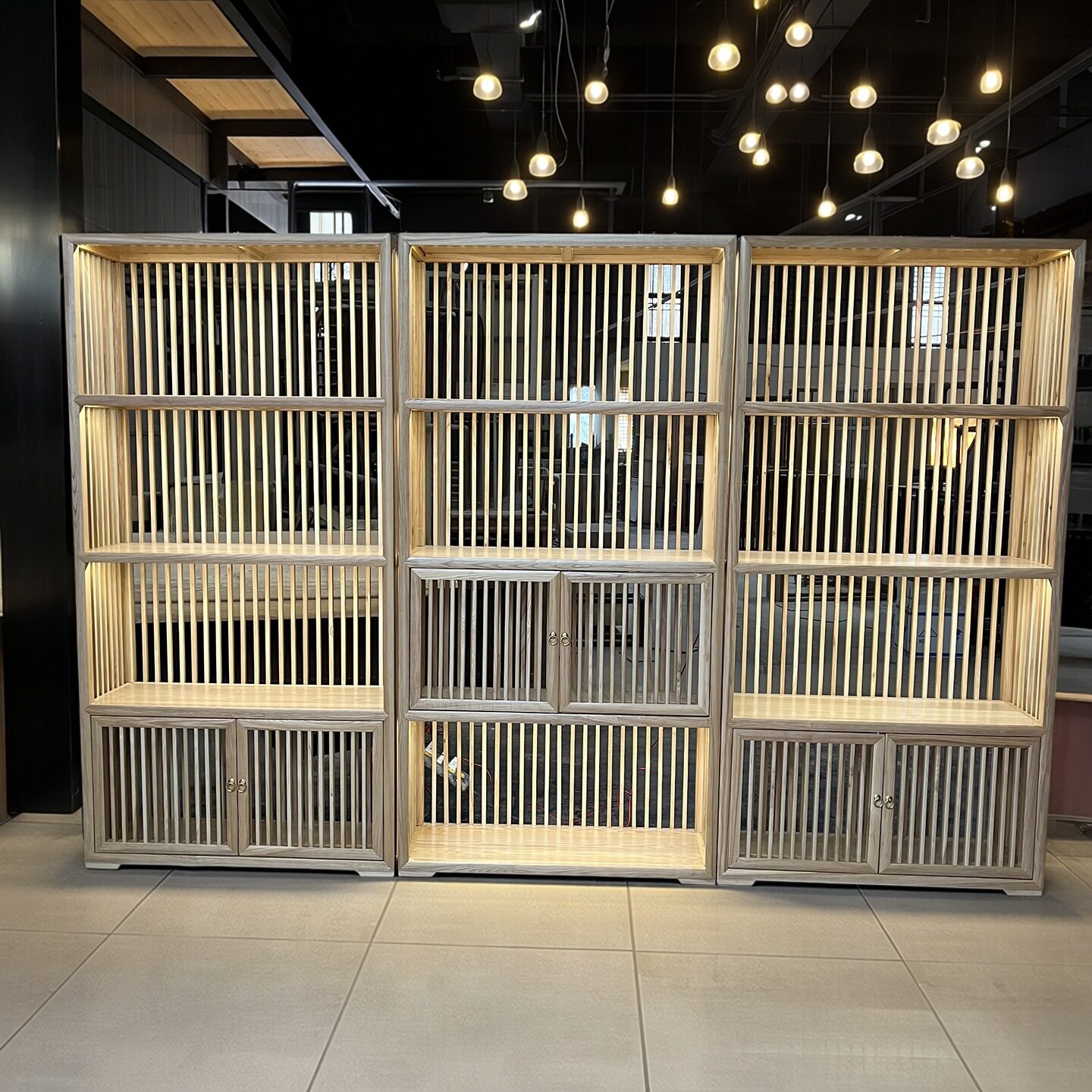 新中式白蜡木家具实木书柜格栅门条子柜展示陈列柜榫卯整装厂订置