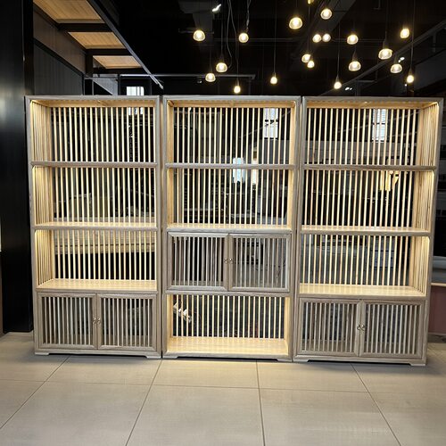 新中式白蜡木家具实木书柜格栅门条子柜展示陈列柜榫卯整装厂订置