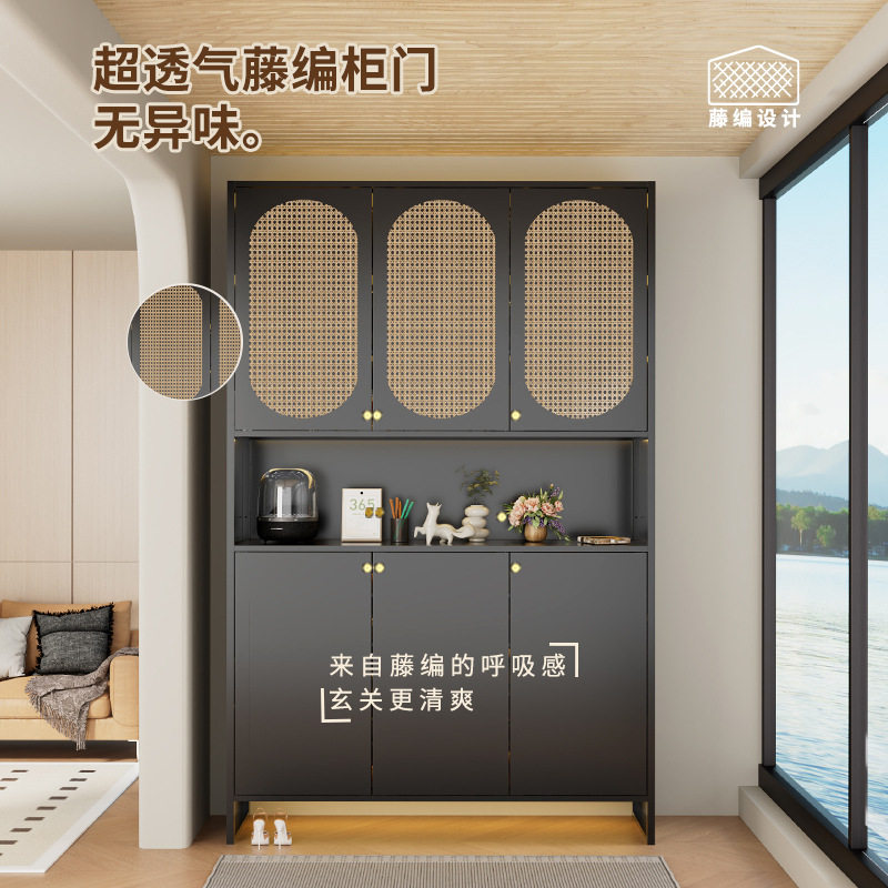 藤编鞋柜家用入户门口多层中古钢制大容量玄关收纳一体靠墙超薄鞋