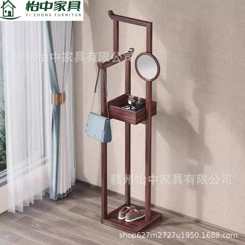 乌金木衣帽架家用落地式挂衣杆现代简约挂衣架子新中式实木衣帽架