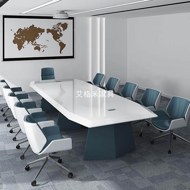 会人议桌桌烤漆白色大型时洽谈桌会议室组合多办公桌长简约无品牌