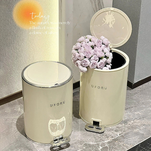 速发垃圾桶家用带盖子奶油风化妆室双层高颜值大容量客厅轻奢脚踩