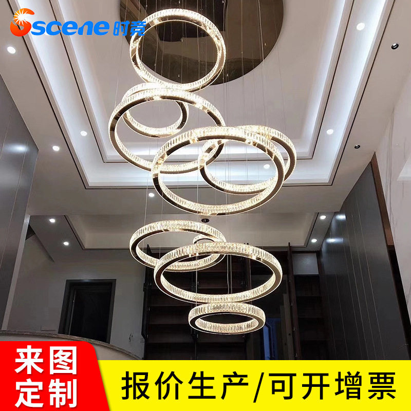 现代轻奢简约水晶三角条不锈钢框架LED吊灯 酒店会所非标工程灯具