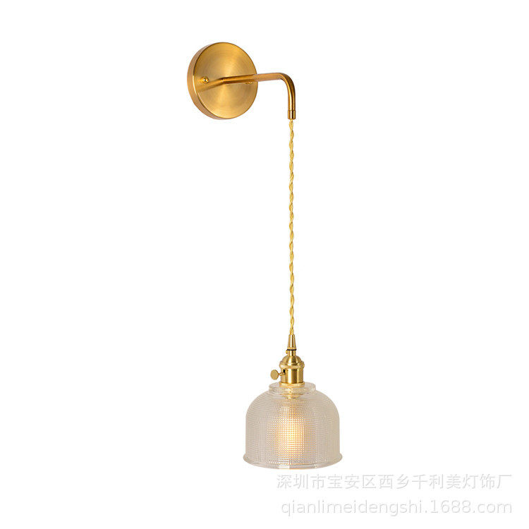 日式复古黄铜壁灯现代北欧床头灯简约卫生间浴室镜前灯ins玻璃灯