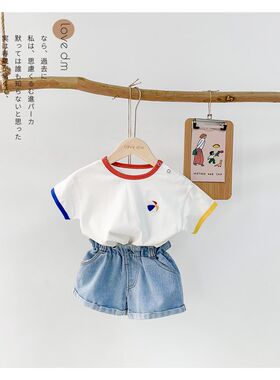 极速女宝洋派高腰花苞牛仔短裤女童韩版夏季裤P子小童宽松宝宝牛