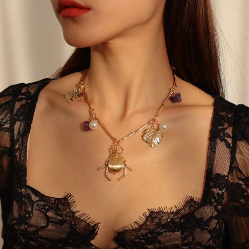 极速Jewelry Insect pendant necklace leaf vintageT collar fem