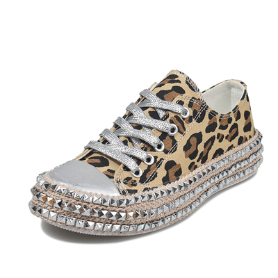 新品Women Sneakers Leopard RivetCs Shoes Women  Shoes Leisur