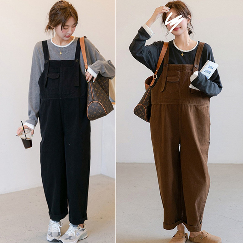 极速孕妇裤春季2025新款大码宽松灯芯I绒孕妇背带裤春秋款长裤外