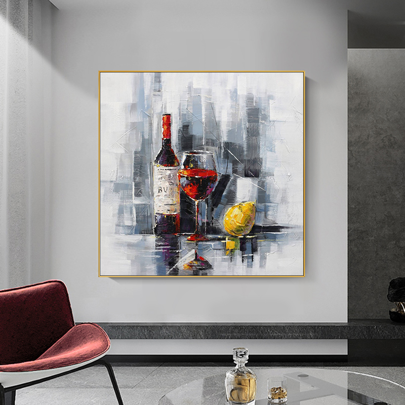 极速手绘油画红酒杯餐厅挂画酒吧壁画玄关背景墙装饰画Z客厅吧台图片