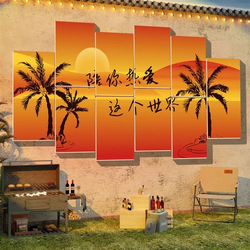 极速网红a打卡室内露营风烧烤肉店装饰创意墙面清酒吧撸串餐饮饭