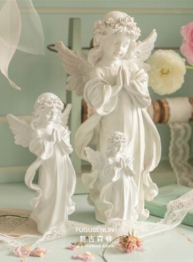 新品复古森林欧h式甜美祈祷少女天使白色树脂桌面摆件家居样板房