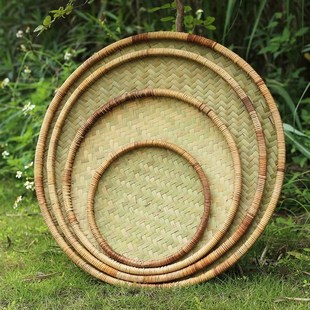 极速编无孔有孔晾晒簸箕竹制品筛子喜庆箩筐盖子竹匾笸.箩筛茶叶