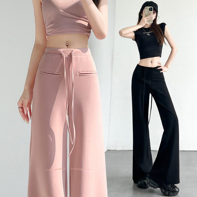 新品灰色运动裤h阔腿裤女夏季薄款裤子高腰垂坠感宽松直筒拖地休