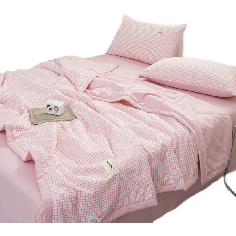 极速纯棉夏被四件套北欧简约格子空调被薄被M子可机洗被芯夏季四