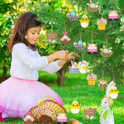 新品2023 Happy Easter Wooden Decorations Spring EasWter Eggs