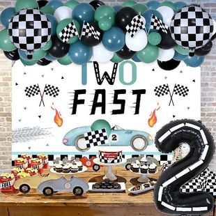 极速Sursurprhise Two Fast Boy 2nd Birthday Decorations Vinta