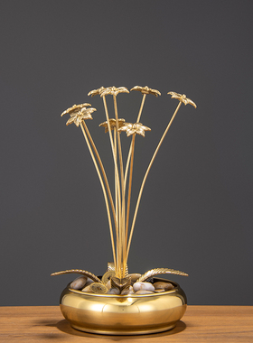 新品新中式黄铜麦穗m摆件聚宝盆家居客厅玄关装饰办公室乔迁新开