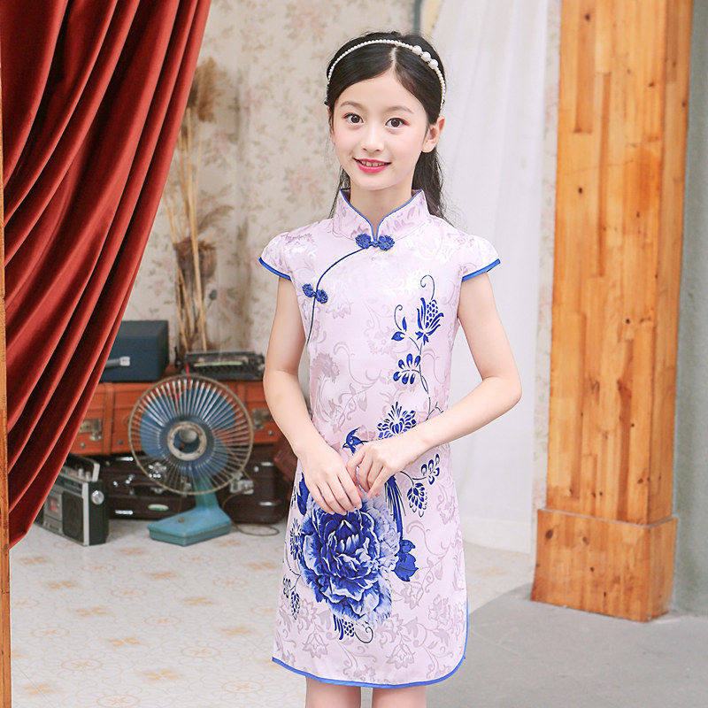 极速儿童a套装小女孩子旗袍公主裙子女童礼服洋装夏装夏天12岁大