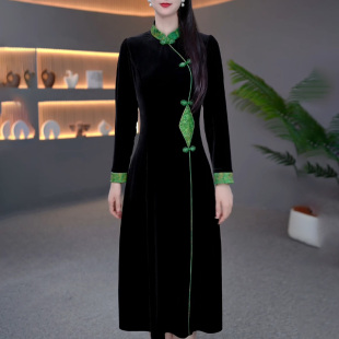 妈妈长袖 新品 春秋高端修身 国风改良旗袍连衣裙202D5新款 配 新中式