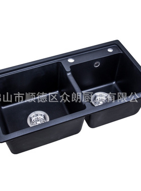 极速加厚10mm石英石厨房水槽 黑色花C岗岩双槽水槽 洗菜盆SYS7541