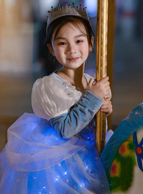 极速女童新款万圣节发光裙子迪斯尼爱莎夜光公主裙灰X姑娘秋冬生
