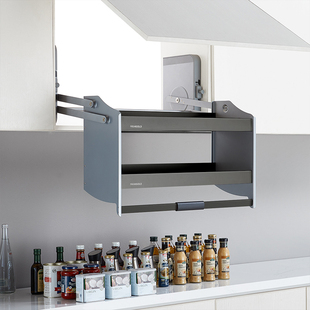 极速希勒吊柜 橱柜升降拉篮阻z尼缓冲升降机调味篮双层厨房置物篮