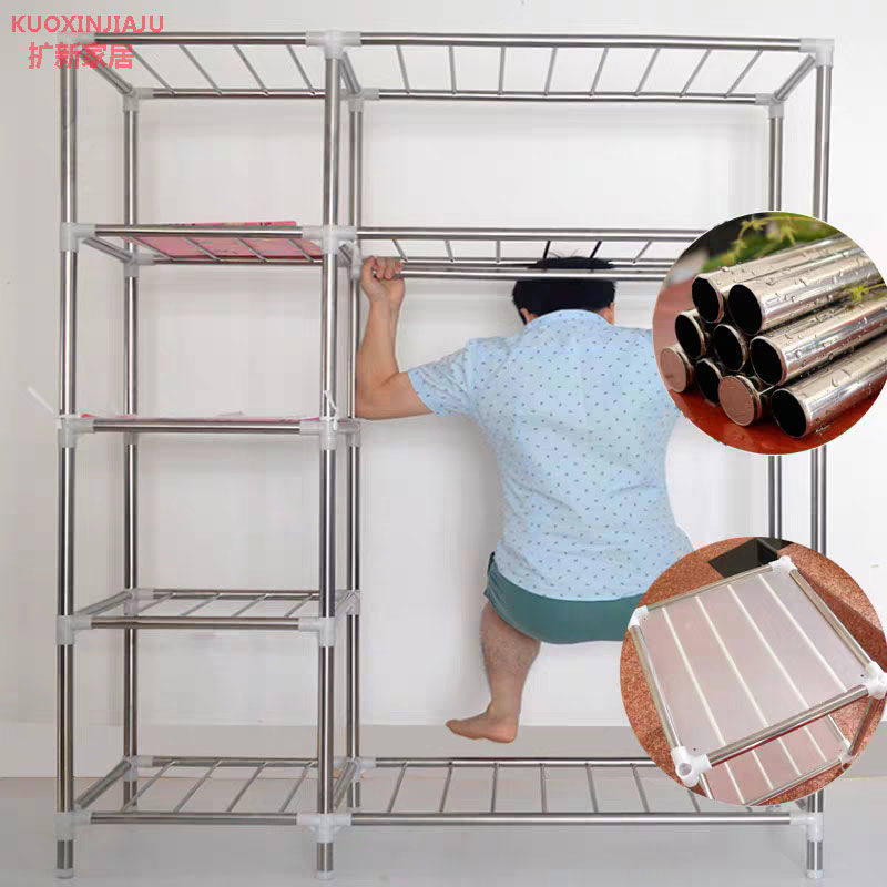 极速简易布衣柜钢管加粗r加固双人组装大布艺衣橱收纳架子宿舍衣