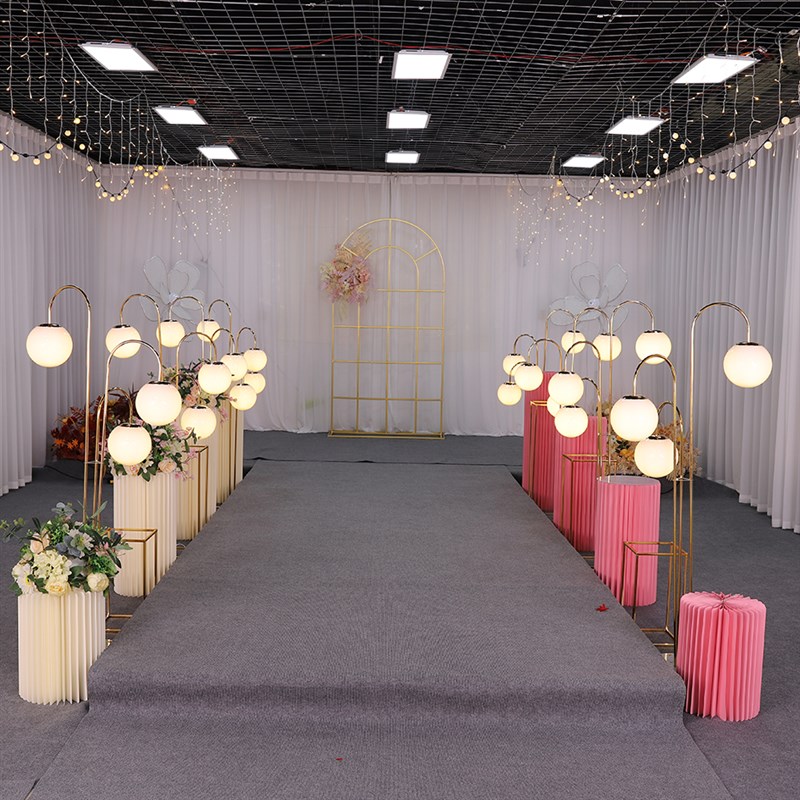 极速婚庆婚礼道具时光路引灯冰条铁艺金色舞台布置水W晶圆球布置