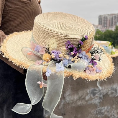 草帽diy永生花干花节日暖场手工