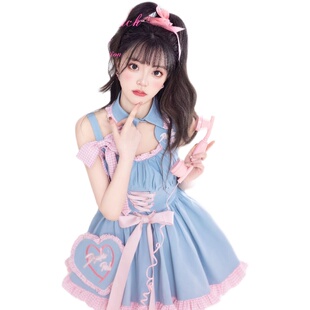 氣打歌服純欲可愛日系連衣 速發Shoot牛仔裙格子拼接lolita元